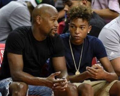 Koraun Mayweather with his father Floyd Mayweather.